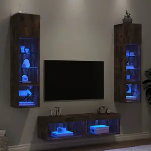 vidaXL Unités murales TV avec LED 6 pcs chêne fumé bois d'ingénierie pas cher