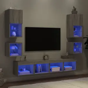 vidaXL Unités murales TV avec LED 8 pcs gris sonoma bois d'ingénierie