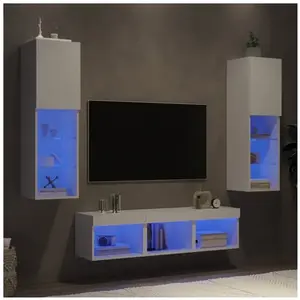 Comparateur de prix : vidaXL Unités murales TV avec LED 5 pcs blanc bois d'ingénierie