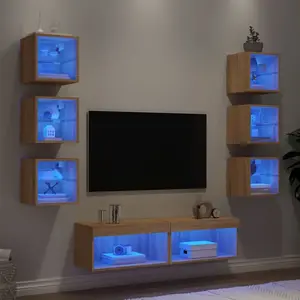 Comparateur de prix : Non communiqué vidaXL Unités murales TV avec LED 8 pcs chêne sonoma bois d'ingénierie