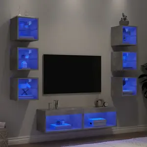 vidaXL Unités murales TV avec LED 8 pcs gris béton bois d'ingénierie pas cher