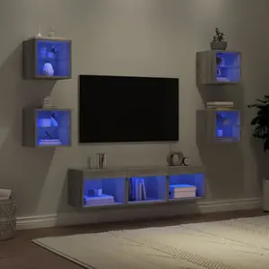 Comparateur de prix : vidaXL Vidaxl Unités Murales Tv Avec Led 7 Pcs Gris Sonoma Bois D'ingénierie