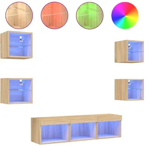 vidaXL Unités murales TV avec LED 7 pcs chêne sonoma bois d'ingénierie pas cher