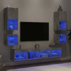 vidaXL Unités murales TV avec LED 8 pcs gris béton bois d'ingénierie pas cher