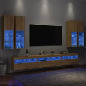 Comparateur de prix : vidaXL Ensemble de meubles TV muraux 7pcs et lumières LED chêne sonoma