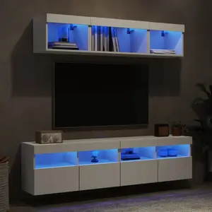 vidaXL Unités murales TV avec LED 5 pcs blanc bois d'ingénierie pas cher