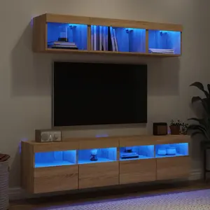 vidaXL Unités murales TV avec LED 5 pcs chêne sonoma bois d'ingénierie pas cher