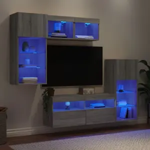 Comparateur de prix : vidaXL Unités murales TV avec LED 5 pcs gris sonoma bois d'ingénierie