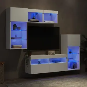 vidaXL Unités murales TV avec LED 5 pcs blanc bois d'ingénierie pas cher