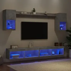 vidaXL Unités murales TV avec LED 6 pcs gris béton bois d'ingénierie pas cher