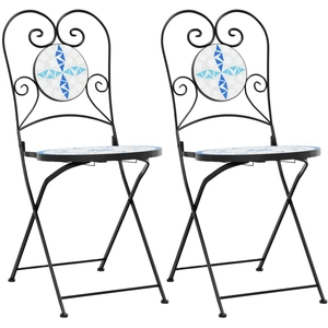 vidaXL Chaises de bistro pliables lot de 2 bleu et blanc céramique pas cher