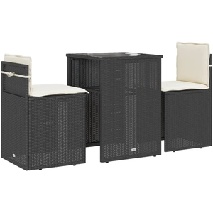 vidaXL Ensemble de bistro 3 pcs avec coussins noir résine tressée