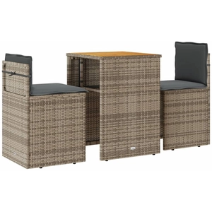 vidaXL Ensemble de bistro 3 pcs avec coussins gris résine tressée pas cher