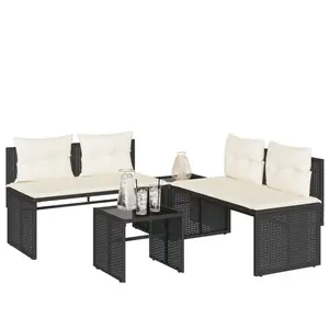 Comparateur de prix : vidaXL Salon de jardin 4 pcs avec coussins noir résine tressée