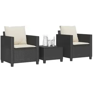 Comparateur de prix : vidaXL Ensemble de bistro 3 pcs avec coussins noir résine tressée