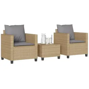 vidaXL Ensemble de bistro 3 pcs avec coussins beige résine tressée pas cher