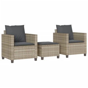 vidaXL Ensemble de bistro 3 pcs et coussins gris clair résine tressée pas cher