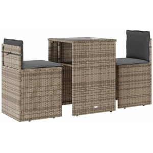 Comparateur de prix : vidaXL Ensemble de bistro 3 pcs avec coussins gris résine tressée
