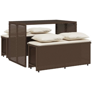 vidaXL Ensemble à manger de jardin 3 pcs et coussins marron poly rotin pas cher