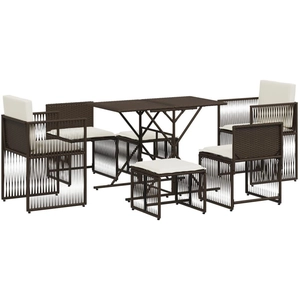 Comparateur de prix : vidaXL Ensemble à manger de jardin et coussins 7 pcs marron rotin