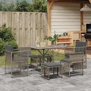 vidaXL Ensemble à manger de jardin et coussins 7 pcs gris rotin pas cher