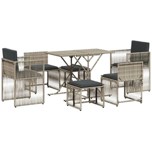 vidaXL Ensemble à manger de jardin et coussins 7 pcs gris clair rotin pas cher