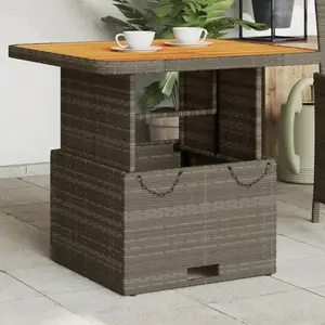 vidaXL Table de jardin gris 80x80x71 cm résine tressée et bois acacia pas cher