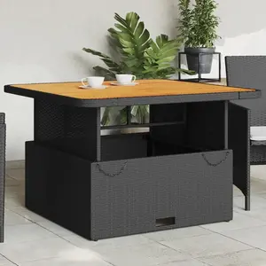vidaXL Table de jardin noir 110x110x71cm résine tressée et bois acacia pas cher