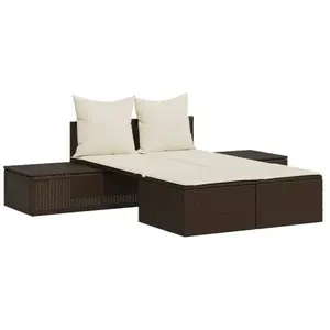 vidaXL Chaise longue double avec coussins marron résine tressée pas cher