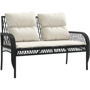 vidaXL Salon de jardin 4 pcs avec coussins noir résine tressée pas cher