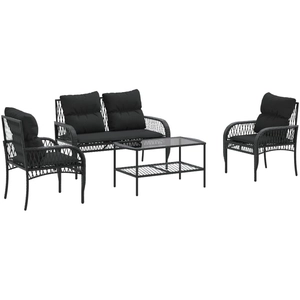 vidaXL Salon de jardin 4 pcs avec coussins noir résine tressée pas cher