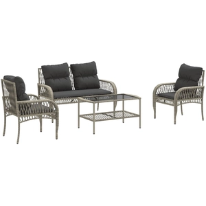 vidaXL Salon de jardin 4 pcs avec coussins gris clair résine tressée pas cher