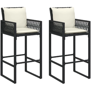 vidaXL Tabourets de bar jardin coussins lot de 2 noir résine tressée pas cher
