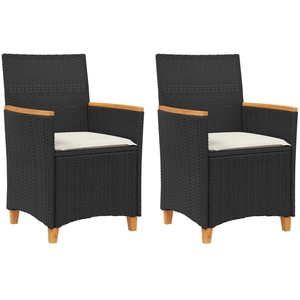 vidaXL Chaises de jardin coussins lot de 2 noir résine tressée et bois pas cher