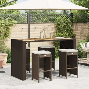 vidaXL Tabourets de bar jardin coussins lot de 4 marron résine tressée pas cher