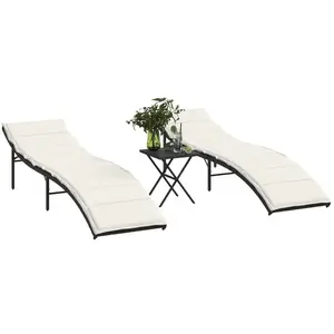 vidaXL Chaises longues lot de 2 avec table noir résine tressée pas cher