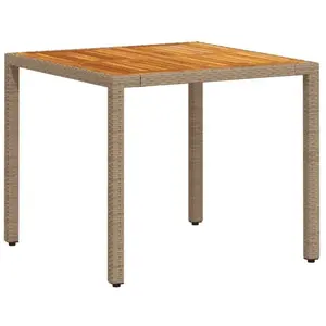 vidaXL Table de jardin beige 90x90x75 cm résine tressée et bois acacia pas cher