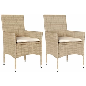 vidaXL Chaises de jardin avec coussins lot de 2 beige résine tressée pas cher
