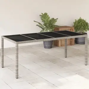 vidaXL Table de jardin dessus en verre gris clair résine tressée pas cher