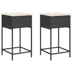 vidaXL Tabourets de bar jardin coussins lot de 2 noir résine tressée pas cher