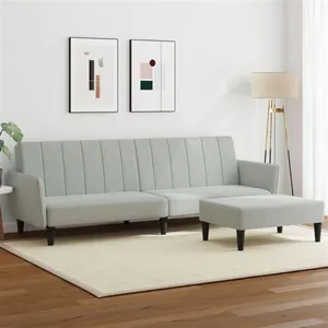vidaXL Canapé-lit à 2 places avec repose-pied gris clair velours pas cher
