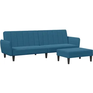 vidaXL Canapé-lit à 2 places avec repose-pied bleu velours pas cher