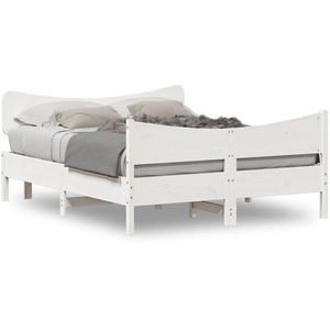 vidaXL Cadre de lit et tête de lit blanc 140x190 cm bois de pin massif pas cher