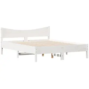 vidaXL Cadre de lit avec tête de lit blanc 150x200 cm bois pin massif pas cher