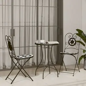 vidaXL Ensemble de bistro mosaïque noir et blanc fer et céramique pas cher