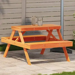 vidaXL Table de pique-nique cire marron 105x134x75 cm bois massif pin pas cher