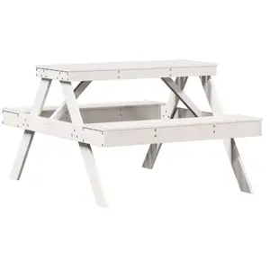 vidaXL Table de pique-nique blanc 105x134x75 cm bois massif de pin pas cher