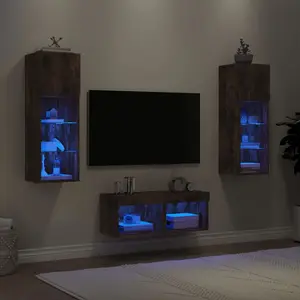 vidaXL Meuble TV muraux 4 pcs avec lumières LED chêne fumé pas cher