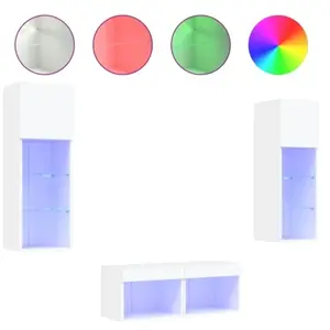 vidaXL Meuble TV muraux 4 pcs avec lumières LED blanc pas cher