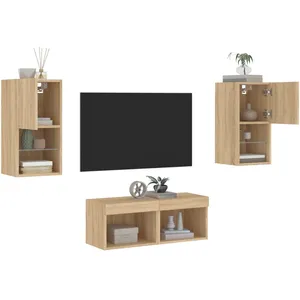 vidaXL Meuble TV muraux 4 pcs avec lumières LED chêne sonoma pas cher